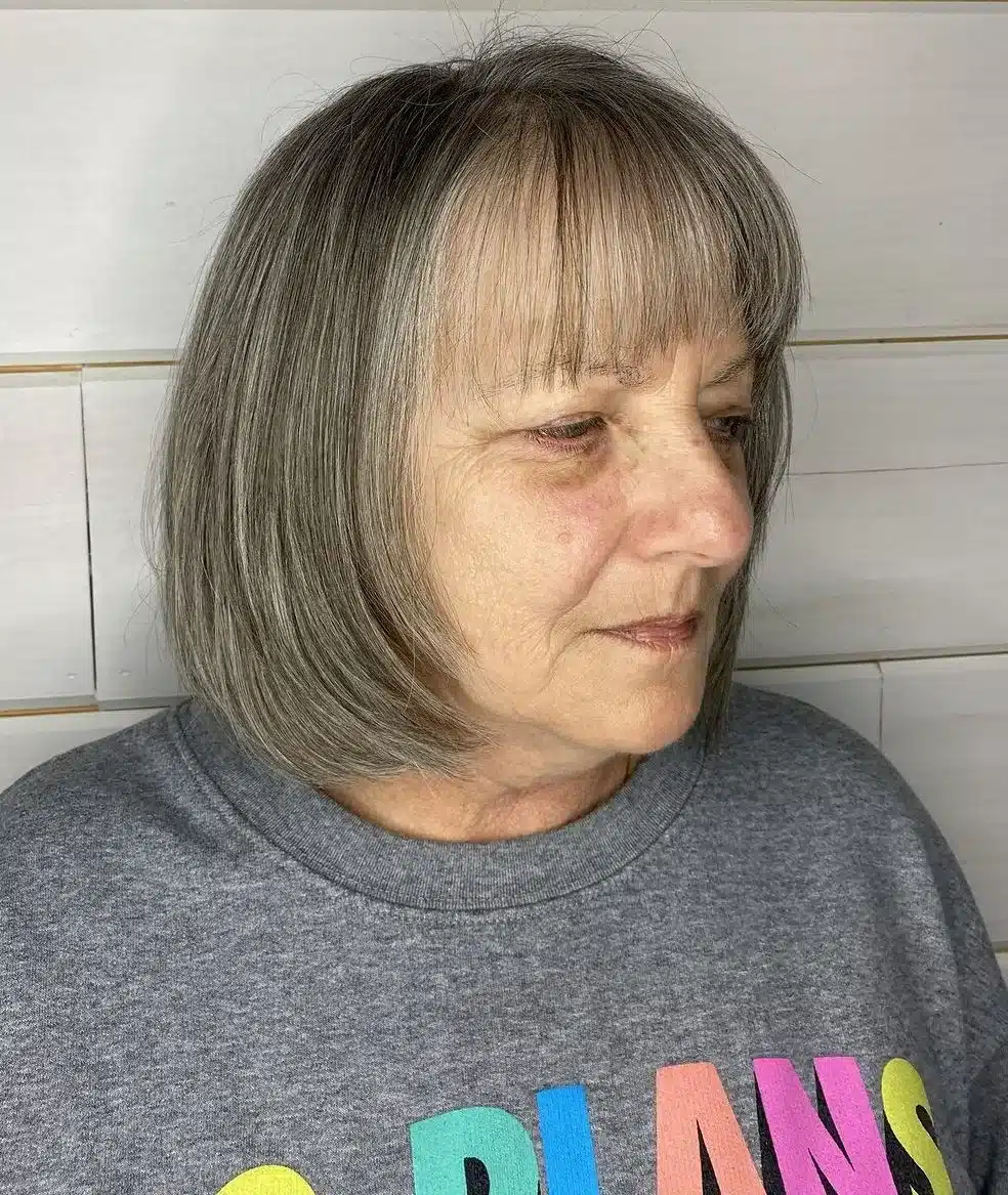 Long gray bob with see through bangs