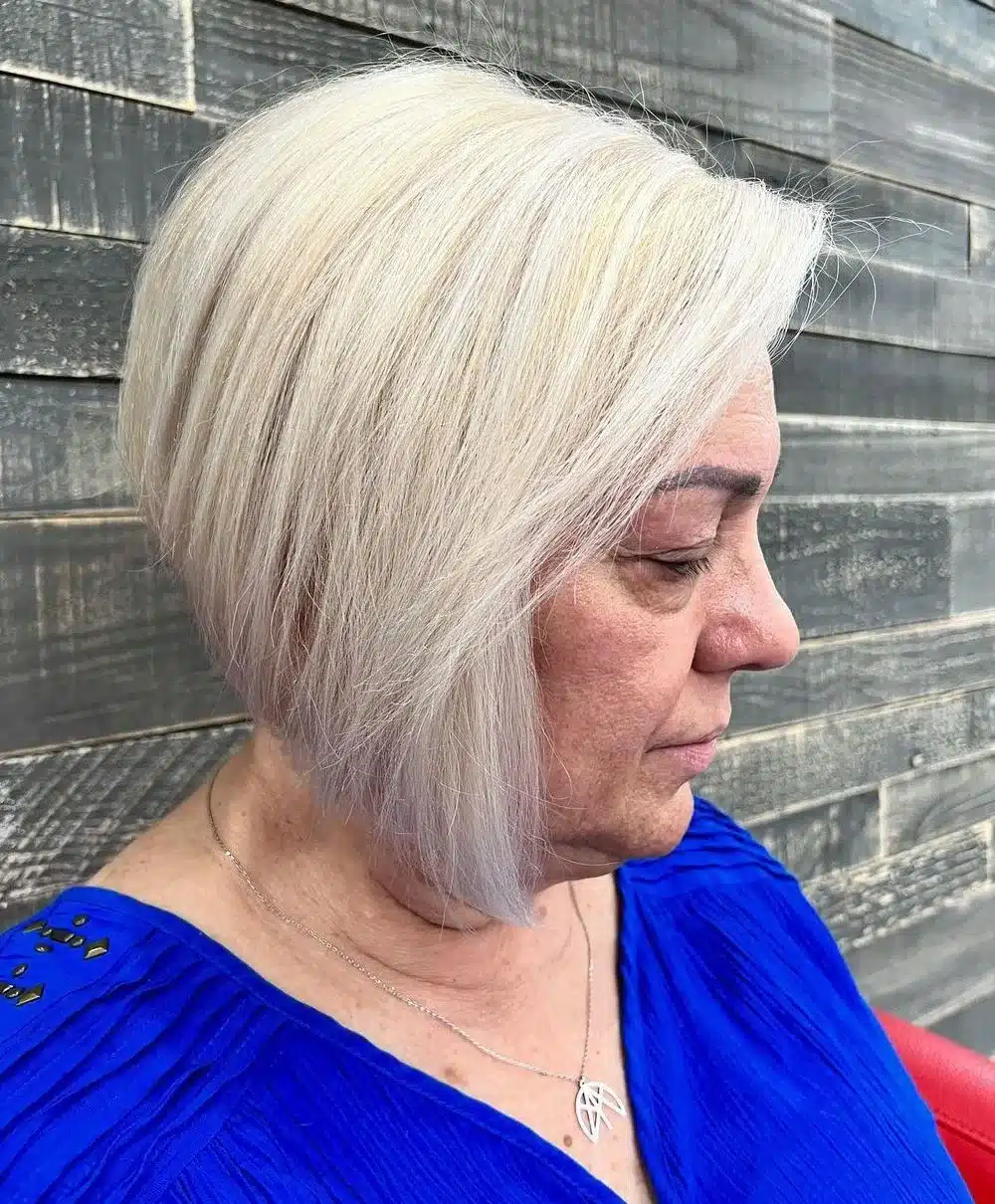 30 Trendiest Bob Haircuts for Older Women 2 Stacked side part bob on white gray hair