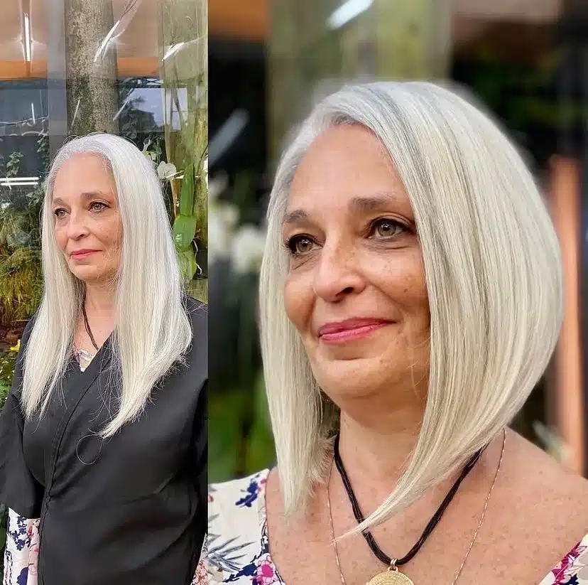 Angled bob with long face framing layers